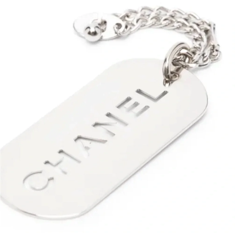 CHANEL Silver Engraved Dog Tag Bag Charm/Key Chain/Necklace